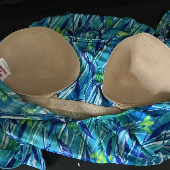 Maxine Of Hollywood Blue Green Tropical Floral Front Skirted Swimsuit 18 READ - Picture 7 of 11